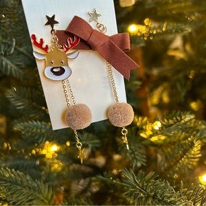 Reindeer & Bow Earrings ~ Brand New!